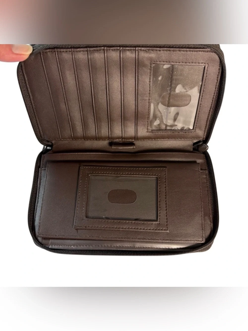 Vintage Brown Leather Zip-Around Checkbook Wallet Organizer